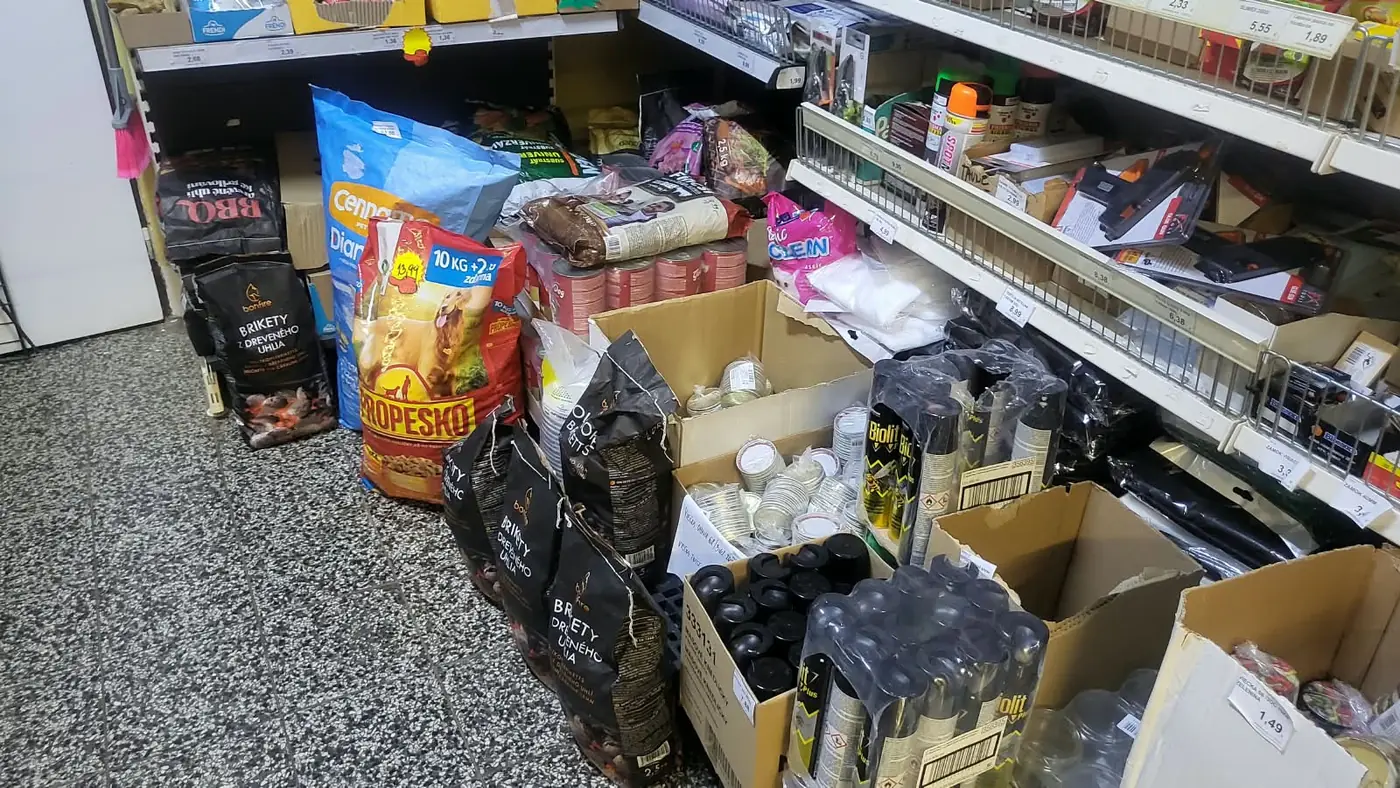 Dog food, charcoal and tinned food