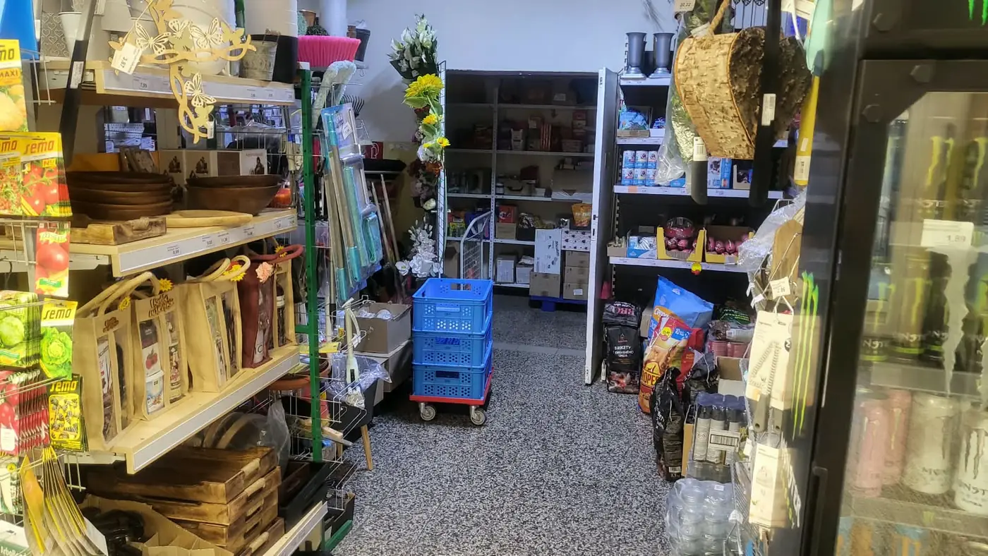 The back section of the shop, selling household and garden goods